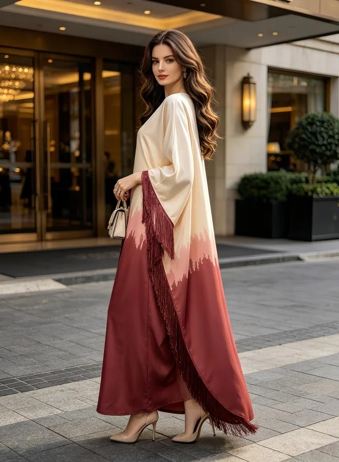 Take Two Color Block Kaftan With Fringe Detail