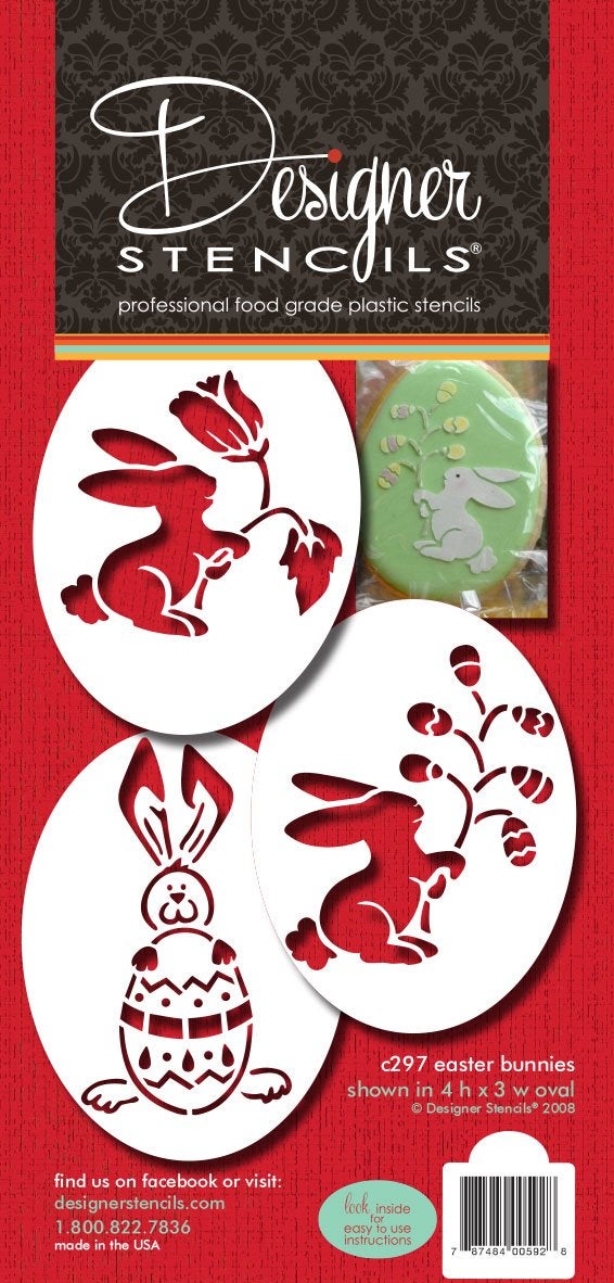 Designer Stencils C297 Easter Bunnies Cake Stencils, Beige/Semi Transparent - Image 4