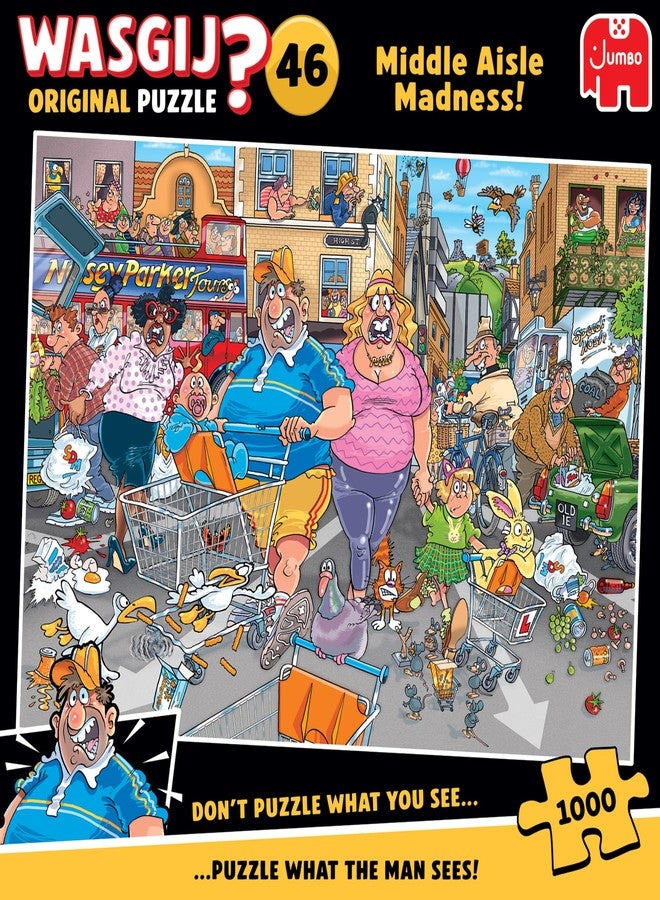 Wasgij Original 46, Middle Aisle Madness - Unique 1000 Piece Jigsaw Puzzle for Adults - Colourful, Puzzling, Challenging & Brainteasing Adult Jigsaws - 100% Recycled Cardboard 1000Pc Puzzles - Jumbo - Image 1