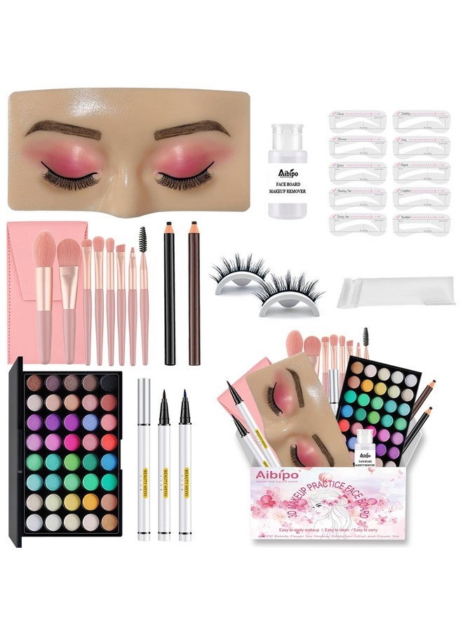 Aibipo Makeup Practice Face Board Reusable Silicone Makeup Mannequin Face With Makeup Practice Kit For Makeup Students And Beginners Come With Makeup Brushes Set Eyeshadow Eyeliner Eyebrow Stencils - Image 1