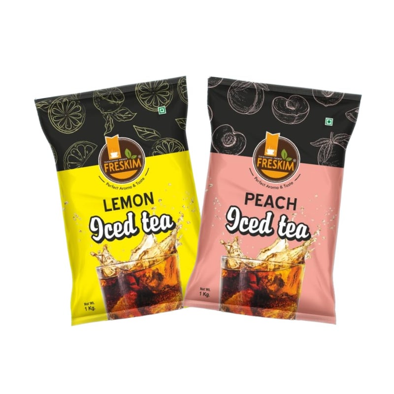 FRESKIM Lemon & Peach Ice Tea Premix Combo I Lemon Ice Tea 1 Kg I Peach Ice Tea 1 Kg I Just Add Chilled Water I Summer Drink - Image 1