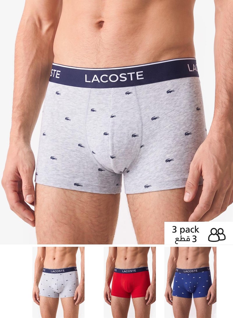 LACOSTE 3-Pack Crocodile Print Stretch Cotton Trunks - Image 1