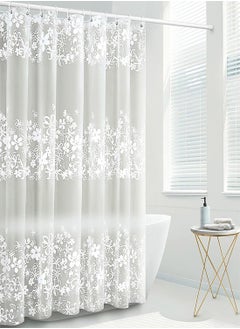 SYOSI Shower Curtain Liner, 72 Inch Waterproof PEVA Shower Curtain Liners with Metal Grommets and 12 Plastic Hooks Thick Bathroom Plastic Shower Curtain Liner, Thickened White Flower Vine Shower Curtain  - Image 1
