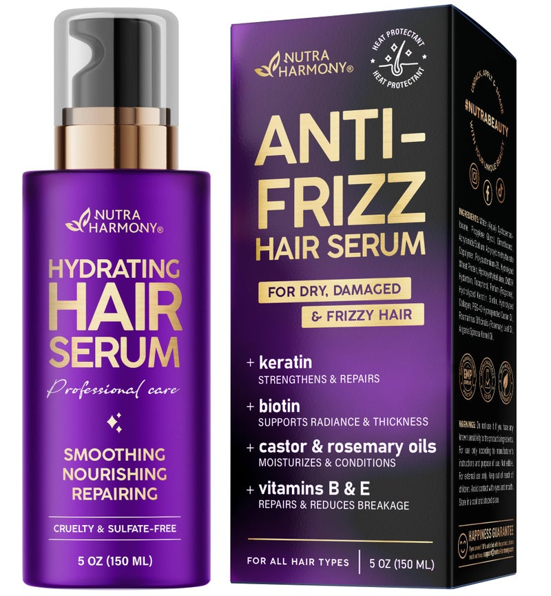 Hydrating Hair Serum for Frizzy and Damaged Hair  Keratin Hair Treatment for Dry Damaged Hair w Biotin Castor Oil Rosemary Oil Hair Heat Protectant  Anti Frizz Hair Serum For Frizzy Hair 5 Oz