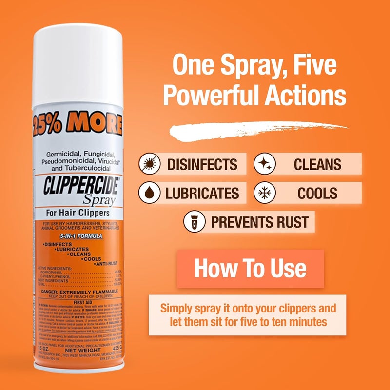 Clippercide 5-in-1 Clipper Disinfectant Spray 15oz, 1 Pack | Cleans, Lubricates, Cools, Prevents Rust & Disinfects | Professional Clipper Spray for Barbers, Stylists & Pet Groomers | Made by Barbicide - Image 1