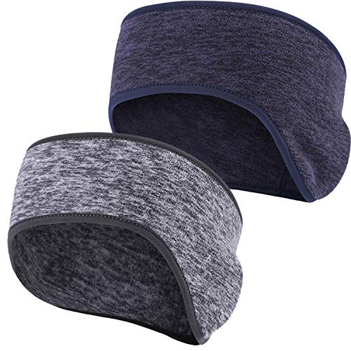 Obacle Headband Ear Warmer Running Fleece Headband Non Slip for Girl Women Men (Gray Dark Blue, 2 Pack) - Image 1