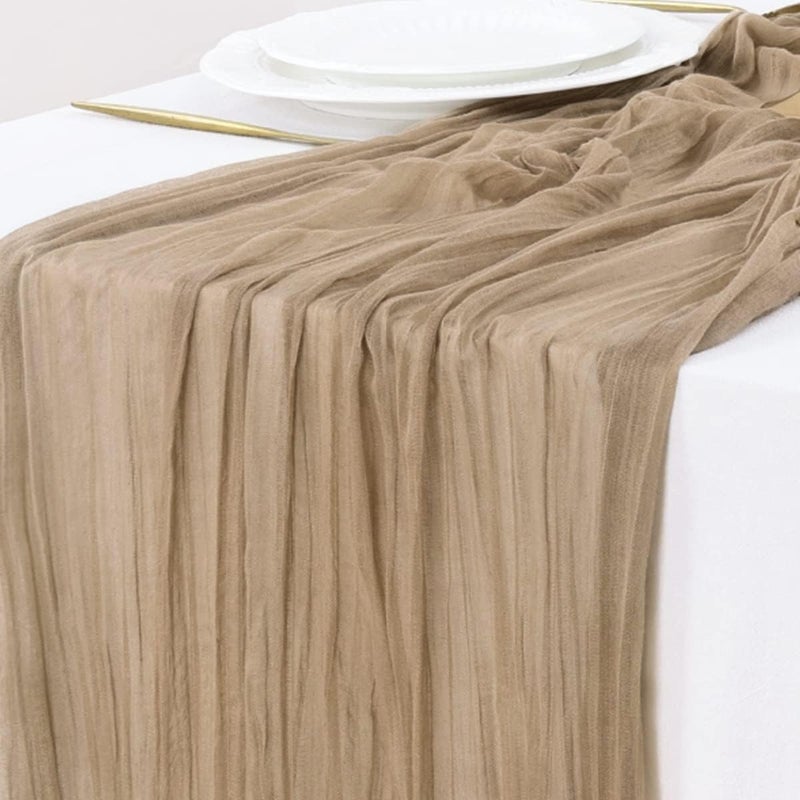 Socomi 2 Pieces Nude Brown Chiffon Table Runner Cheesecloth Easter Spring Boho Rustic Chiffon Table Runner 120 Inch 10 Feet Cheesecloth Table Runner for Wedding Party Baby - Image 1