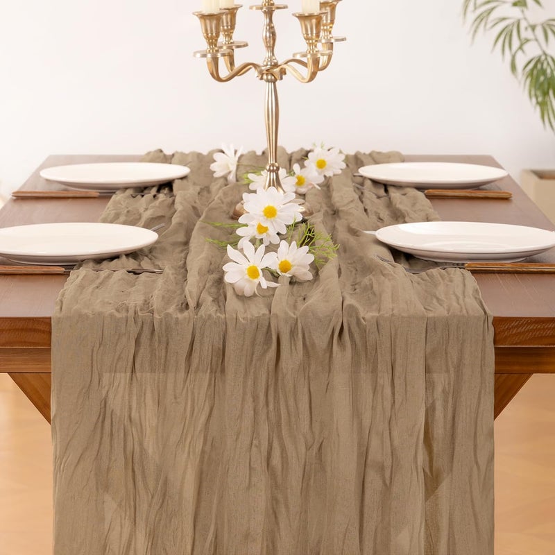 Socomi 2 Pieces Nude Brown Chiffon Table Runner Cheesecloth Easter Spring Boho Rustic Chiffon Table Runner 120 Inch 10 Feet Cheesecloth Table Runner for Wedding Party Baby - Image 2