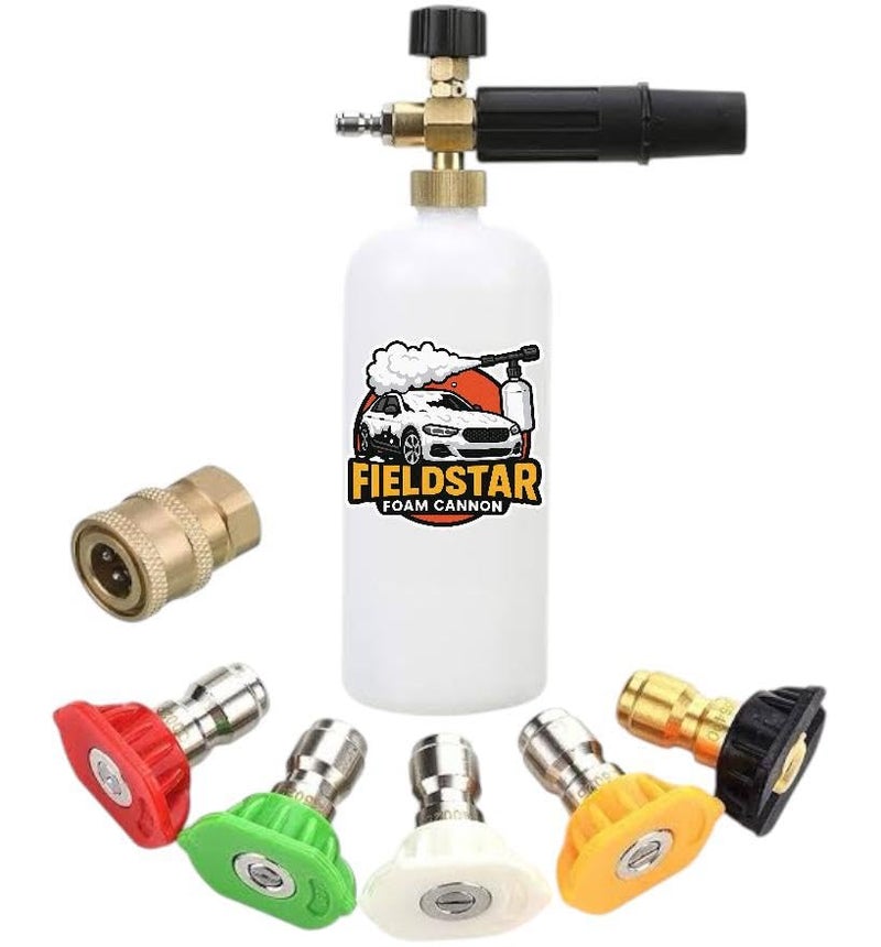 Fieldstar Pressure Washer Gun with Foam Cannon | Car Wash Foam Gun with 1/4" Quick Connector | Includes 5 Spray Nozzles & 1-Litre Bottle - Image 2