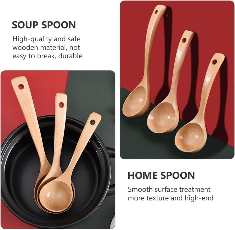 STOBAZA Wooden Hot Pot Spoon and Large Food Serving Soup Spoon Beech Wood Porridge Ladle for Home Cooking and Dining - Image 3