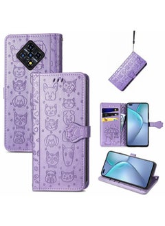 HuHa Case Cover For For Infinix Zero 8 Cat and Dog Embossed Horizontal Flip Phone Leather Case with Holder & Card Slot & Wallet & Lanyard(Purple) 