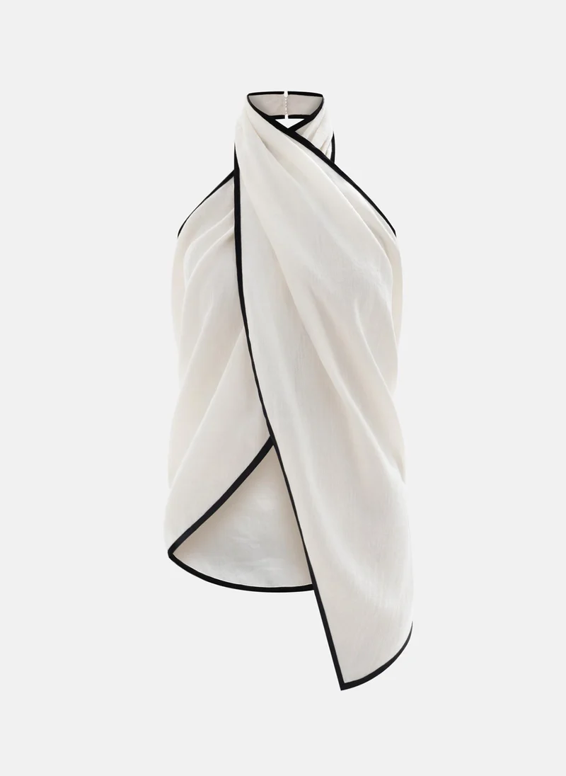 ليتشي الجزء العلوي من القماش مع ياقة بدون أكمام وحواف متباينة