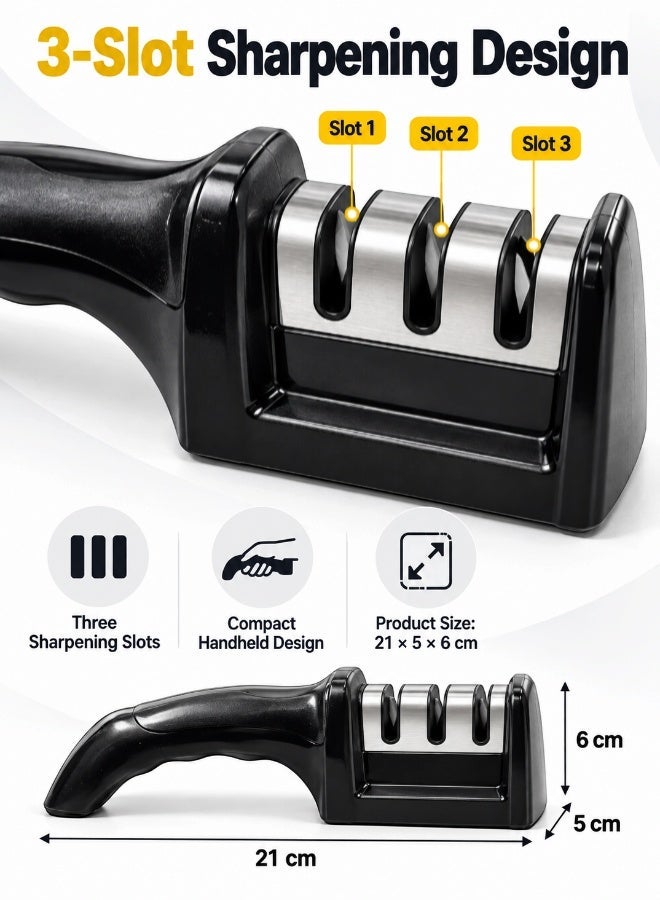 MMG 3-in-1 Knife Sharpener, 3-Stage Handheld Blade Sharpener for Repair, Restore & Polish Straight and Serrated Knives, Scissors and Kitchen Blades, Manual Sharpening Tool with Ergonomic Handle - Image 2