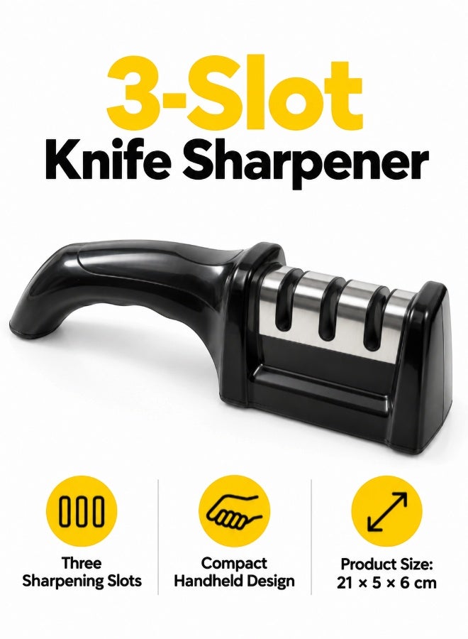 MMG 3-in-1 Knife Sharpener, 3-Stage Handheld Blade Sharpener for Repair, Restore & Polish Straight and Serrated Knives, Scissors and Kitchen Blades, Manual Sharpening Tool with Ergonomic Handle - Image 1