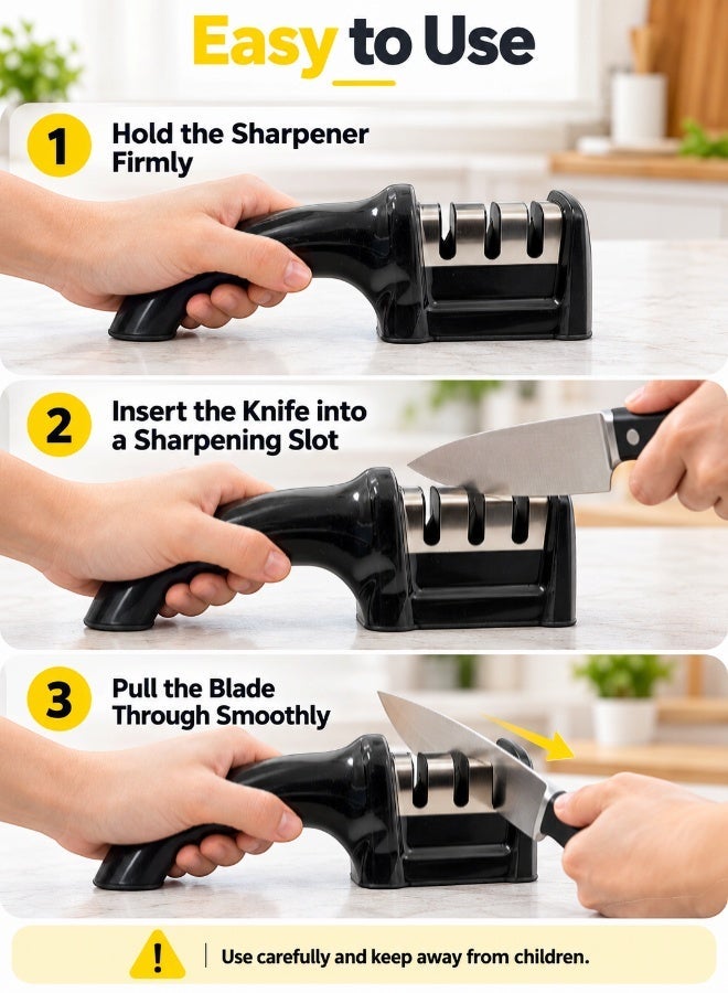 MMG 3-in-1 Knife Sharpener, 3-Stage Handheld Blade Sharpener for Repair, Restore & Polish Straight and Serrated Knives, Scissors and Kitchen Blades, Manual Sharpening Tool with Ergonomic Handle - Image 5