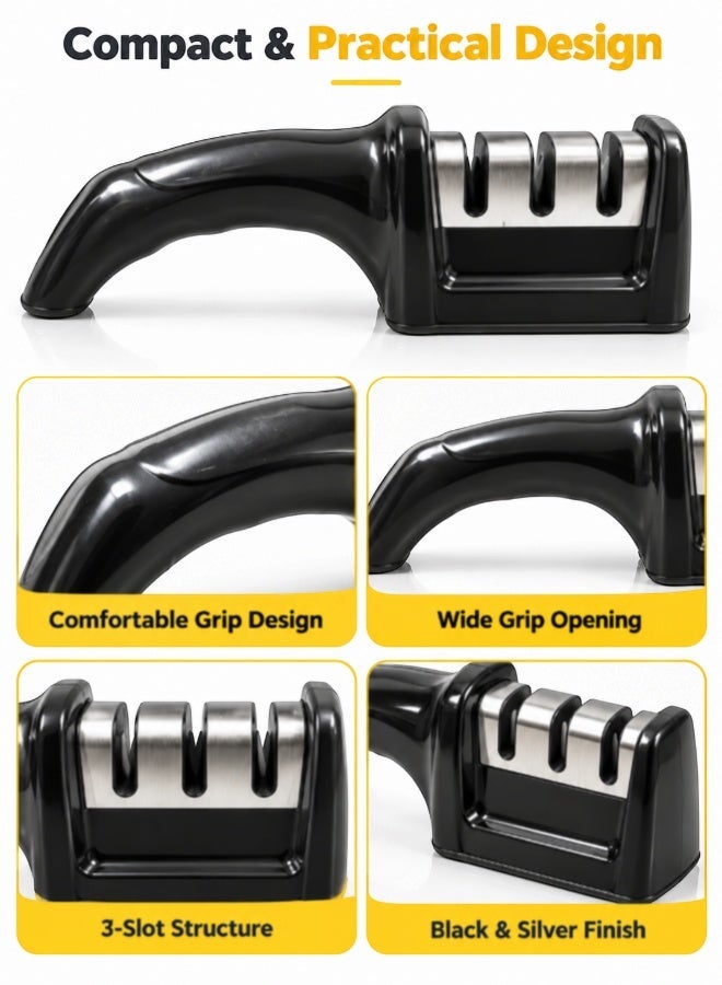 MMG 3-in-1 Knife Sharpener, 3-Stage Handheld Blade Sharpener for Repair, Restore & Polish Straight and Serrated Knives, Scissors and Kitchen Blades, Manual Sharpening Tool with Ergonomic Handle - Image 4
