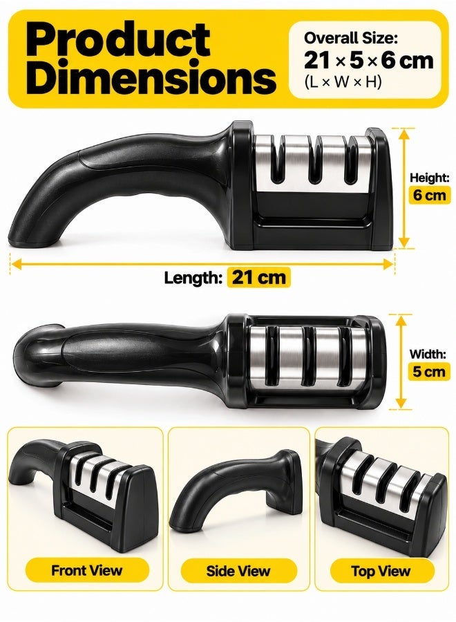 MMG 3-in-1 Knife Sharpener, 3-Stage Handheld Blade Sharpener for Repair, Restore & Polish Straight and Serrated Knives, Scissors and Kitchen Blades, Manual Sharpening Tool with Ergonomic Handle - Image 3