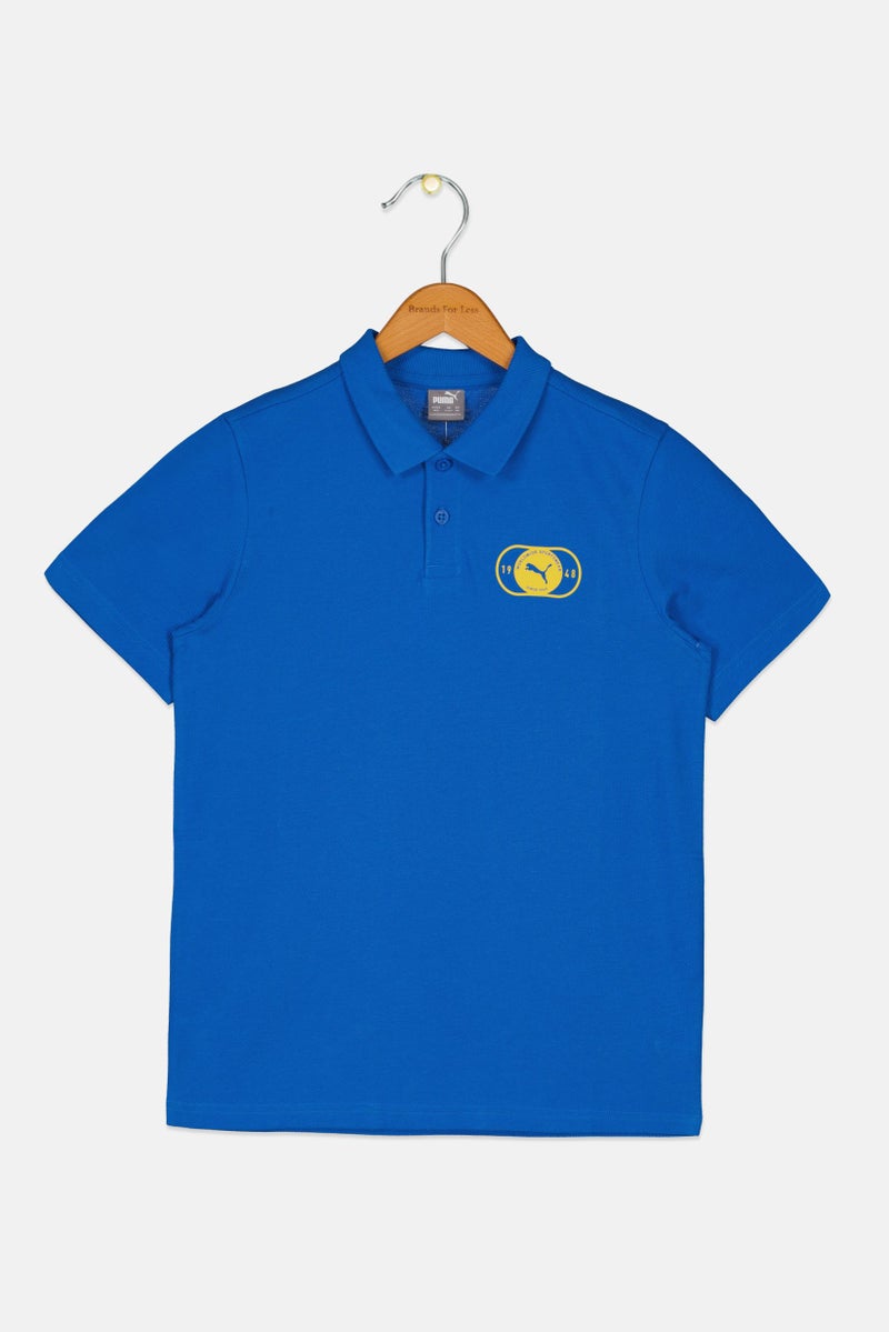 PUMA Kids Boy Graphic Print Short Sleeve Polo Shirt, Royal Blue - Image 2