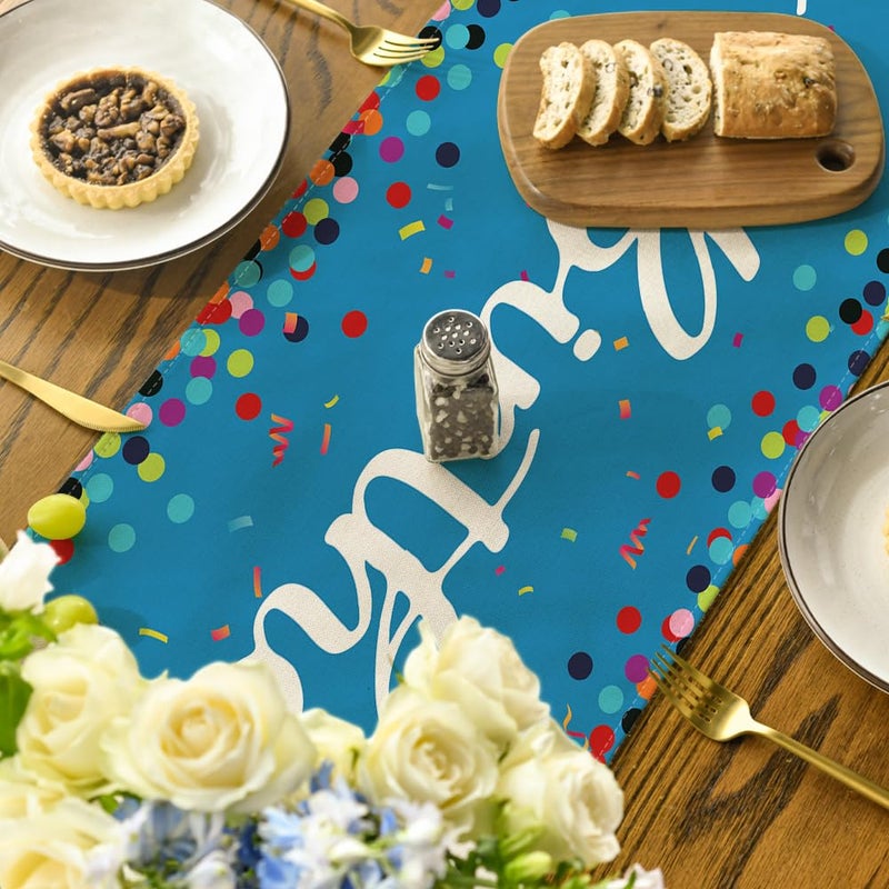 Artoid Mode Polka Dot Blue Happy Birthday Table Runner, Seasonal Winter Kitchen Dining Table Decoration for Home Party Decor 13x72 Inch - Image 4