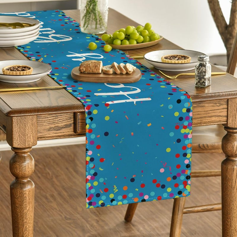 Artoid Mode Polka Dot Blue Happy Birthday Table Runner, Seasonal Winter Kitchen Dining Table Decoration for Home Party Decor 13x72 Inch - Image 3
