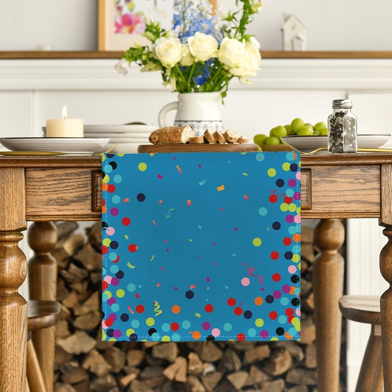 Artoid Mode Polka Dot Blue Happy Birthday Table Runner, Seasonal Winter Kitchen Dining Table Decoration for Home Party Decor 13x72 Inch - Image 2