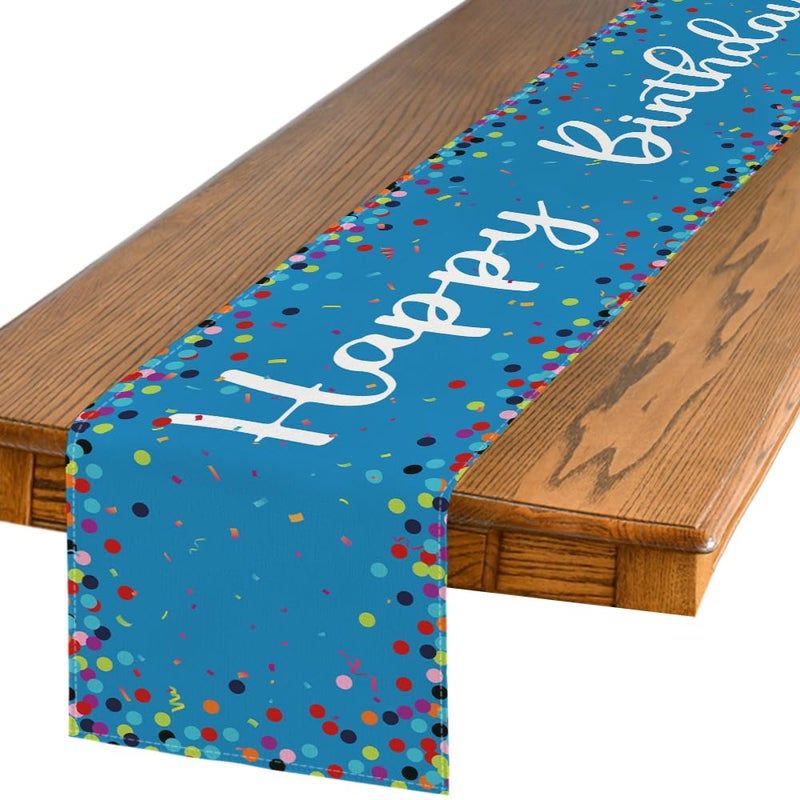 Artoid Mode Polka Dot Blue Happy Birthday Table Runner, Seasonal Winter Kitchen Dining Table Decoration for Home Party Decor 13x72 Inch - Image 1
