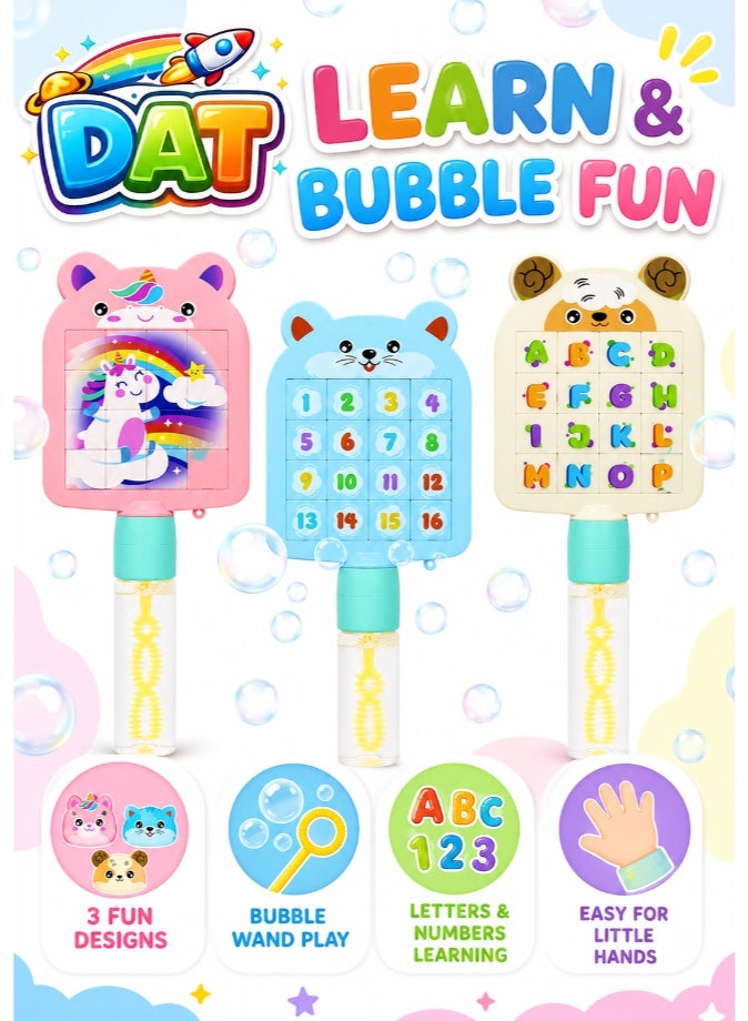 DAT Educational Bubble Wand Toy With Puzzle Panel Plastic Kids Outdoor Bubble Stick 3-Piece Set - Image 2