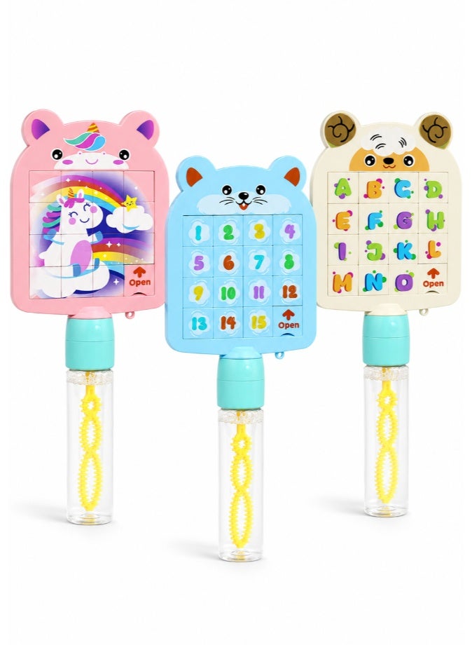 DAT Educational Bubble Wand Toy With Puzzle Panel Plastic Kids Outdoor Bubble Stick 3-Piece Set - Image 3