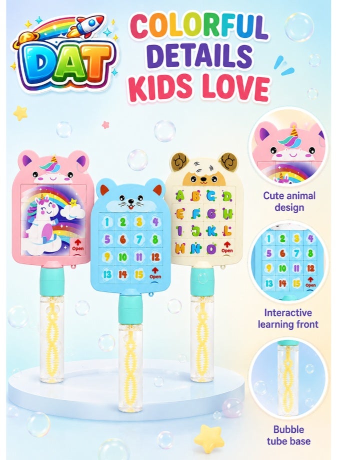 DAT Educational Bubble Wand Toy With Puzzle Panel Plastic Kids Outdoor Bubble Stick 3-Piece Set - Image 4