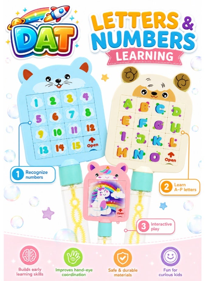 DAT Educational Bubble Wand Toy With Puzzle Panel Plastic Kids Outdoor Bubble Stick 3-Piece Set - Image 1