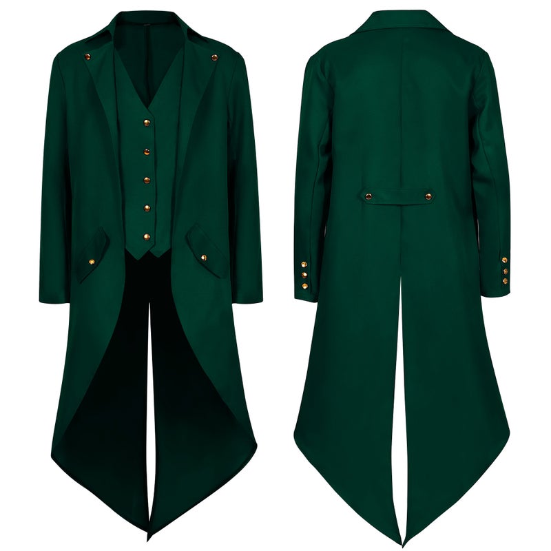 Vintage Steampunk Tailcoat Cosplay Party Costume Green - Image 1