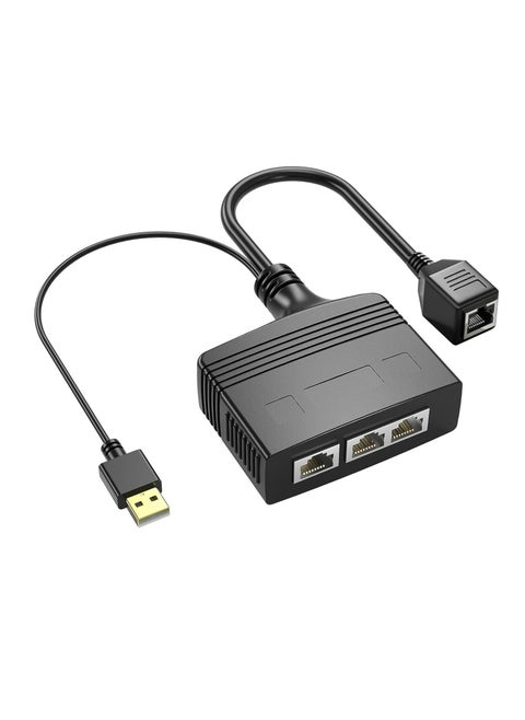موزع إيثرنت RJ45 من 1 إلى 2 مخرج، مع كابل طاقة USB، محول موزع إنترنت RJ45 بسرعة عالية 1000 ميجابت في الثانية لكابل Cat 5/5e/6/7/8، يدعم جهازين يعملان في وقت واحد