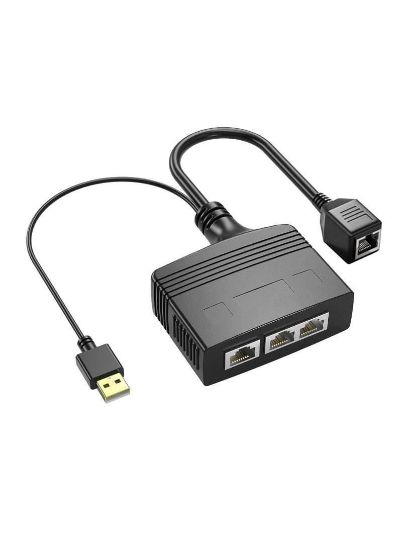 Excefore - RJ45 Ethernet Splitter 1 to 2 Out, with USB Power Cable, RJ45 Internet Splitter Adapter 1000Mbps High Speed for Cat 5/5e/6/7/8 Cable, Support Two Devices Working Simultaneously - Image 1