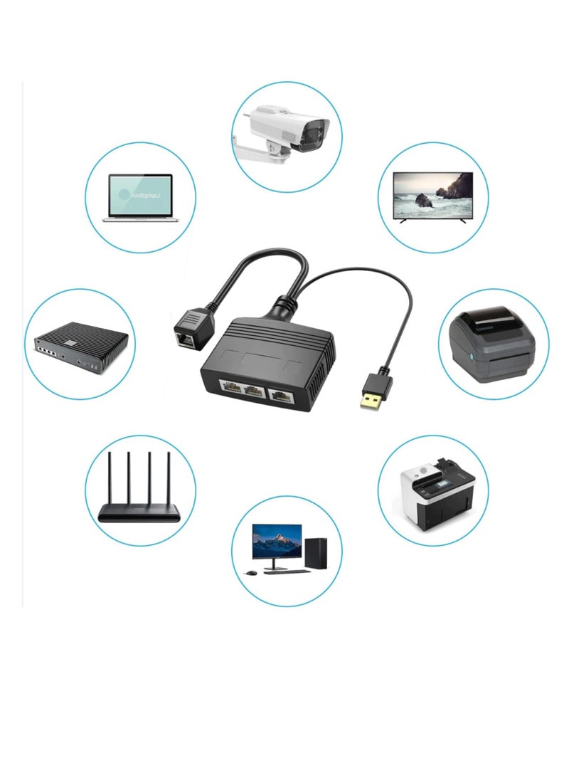 Excefore - RJ45 Ethernet Splitter 1 to 2 Out, with USB Power Cable, RJ45 Internet Splitter Adapter 1000Mbps High Speed for Cat 5/5e/6/7/8 Cable, Support Two Devices Working Simultaneously - Image 1