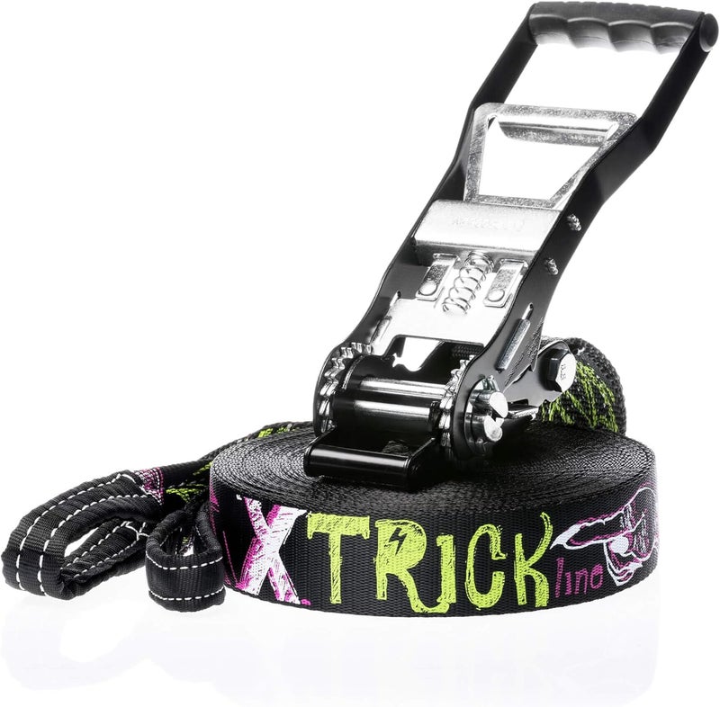 Spider Slacklines - Slackline Trick Line Kit for Jumping, Walking, and Freestyle - Contains a Ratchet, a 82 ft Line, Two Shaft Protectors, and a Sling Bag - Complete Set 82 ft Length - Image 1