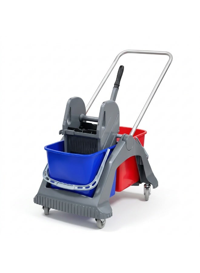 Gator Heavy-Duty 2-Bucket Mop Trolley with Wringer | Professional Janitorial Cleaning Cart | Commercial Floor Mopping System | 60L Capacity - Image 1