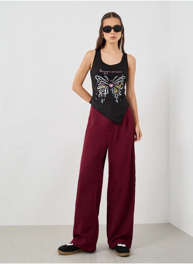 تايك تو Take Two Graphic Print Round Neck Sleeveless Top
