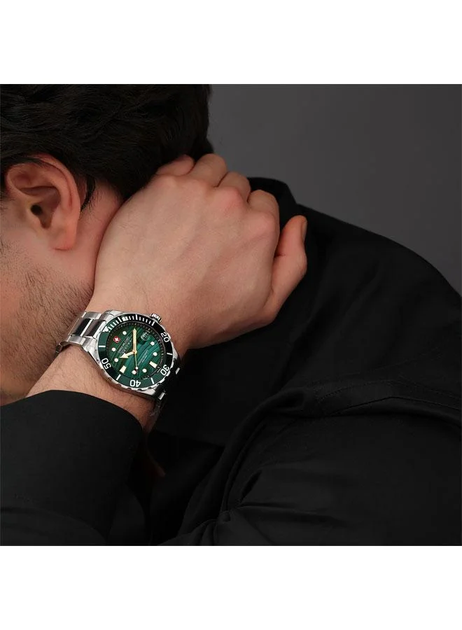 SWISS MILITARY HANOWA Offshore Diver Green Water 44mm Men's Analog Watch with Stainless Steel Bracelet