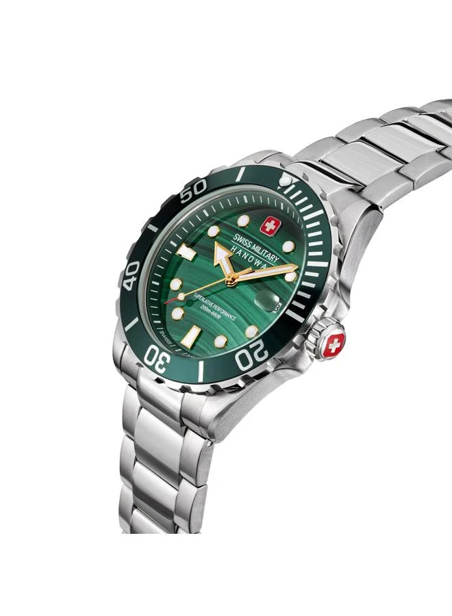 SWISS MILITARY HANOWA Offshore Diver Green Water 44mm Men's Analog Watch with Stainless Steel Bracelet