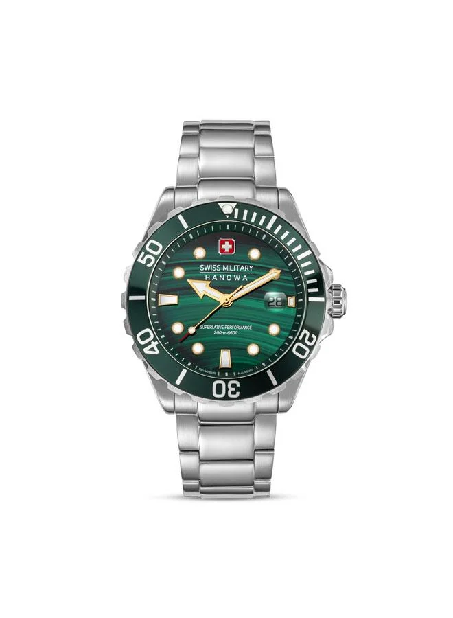 SWISS MILITARY HANOWA Offshore Diver Green Water 44mm Men's Analog Watch with Stainless Steel Bracelet