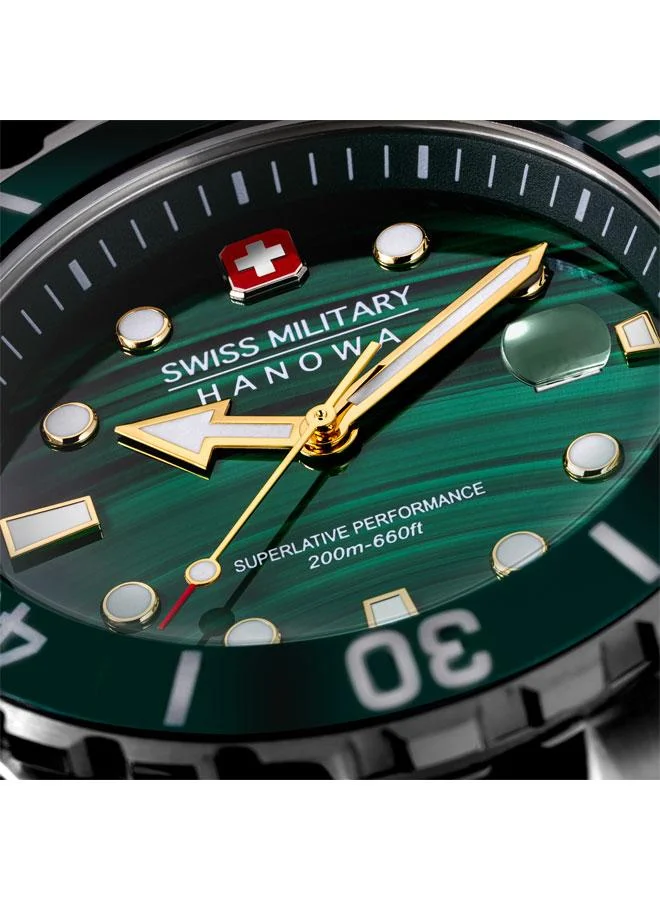 SWISS MILITARY HANOWA Offshore Diver Green Water 44mm Men's Analog Watch with Stainless Steel Bracelet