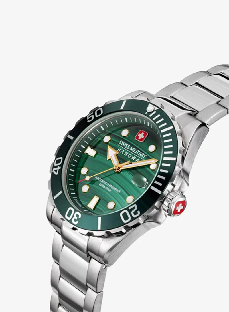 SWISS MILITARY HANOWA Offshore Diver Green Water 44mm Men's Analog Watch with Stainless Steel Bracelet