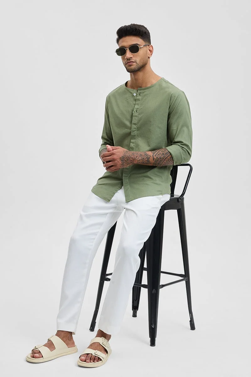 سنيتش Green Solid Long Sleeve Slim Fit Casual Shirt