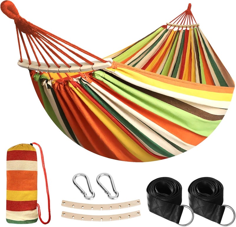 Anyoo Garden Cotton Hammock Comfortable Fabric Hammock with Spreader Bar Durable Hammock Up to 450lbs Portable Lightweight Hammock with Travel Bag,Perfect for Camping Outdoor/Indoor Patio Backyard - Image 1