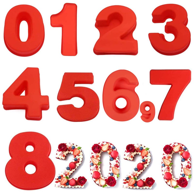 Goldbaking 10 Inch 9 pieces Large Size Number Moulds Baking Forms Silicone Number Mold Cake Pan 10 inch