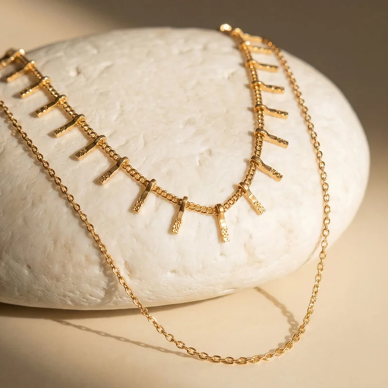 Palmonas 18k Gold Plated Layered Fringe Bar Cascade Necklace For Women - Waterproof & Anti-Tarnish