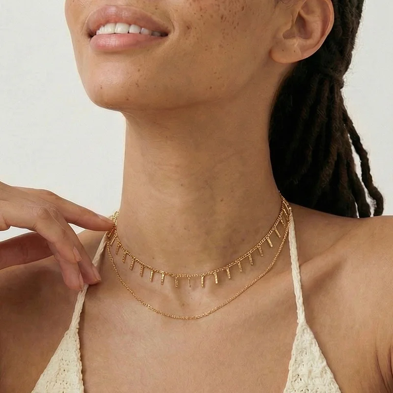Palmonas  PALMONAS Fringe Bar Cascade Layered Necklace for Women | 18K Gold Plated, Waterproof & Anti-Tarnish for Women | Best Price UAE