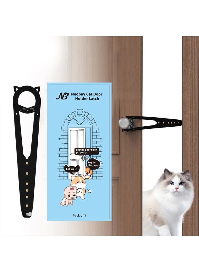 Neobay Cat Door Holder Latch, 7 Sizes Adjustable Cat Door Latch with Stabilizer, Keep Door Prop Open for Cat and Keep Dogs Out, Alternative of Pet Gates and Interior Cat Door, Black, 1 Pack - Image 1
