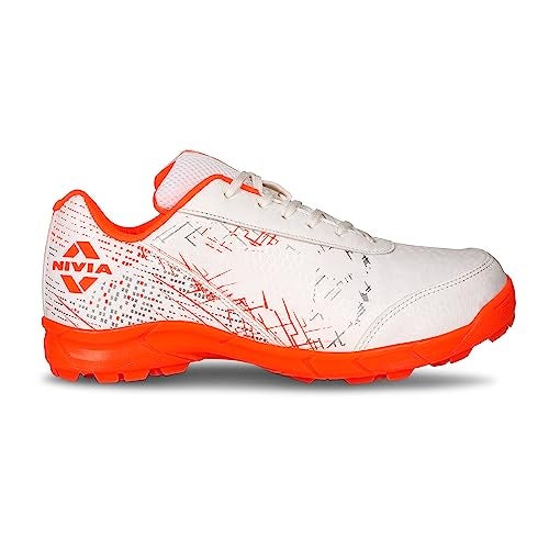Nivia Bounce Cricket Shoes | Mesh & TPU Upper | Cushioned EVA Insole | Durable PVC Outsole | Cricket Shoes for Men | Lightweight| Sports Shoes (White/Orange) Size - UK-08 - Image 2