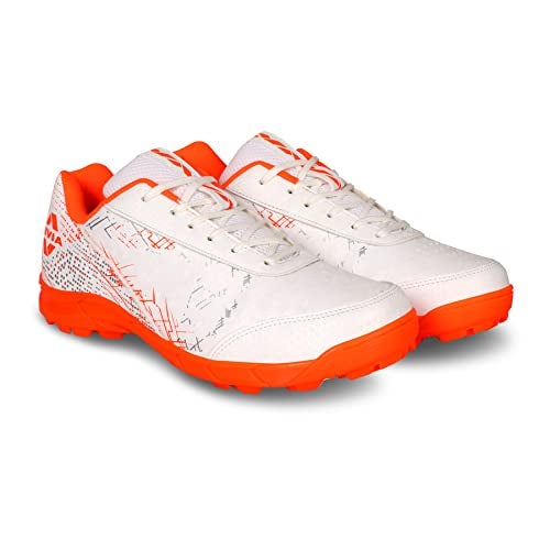 Nivia Bounce Cricket Shoes | Mesh & TPU Upper | Cushioned EVA Insole | Durable PVC Outsole | Cricket Shoes for Men | Lightweight| Sports Shoes (White/Orange) Size - UK-08 - Image 4